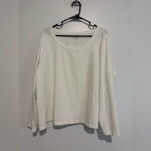 EILEEN FISHER Womens White Plus Size 3X Long Sleeve Blouse Cotton/Lyric